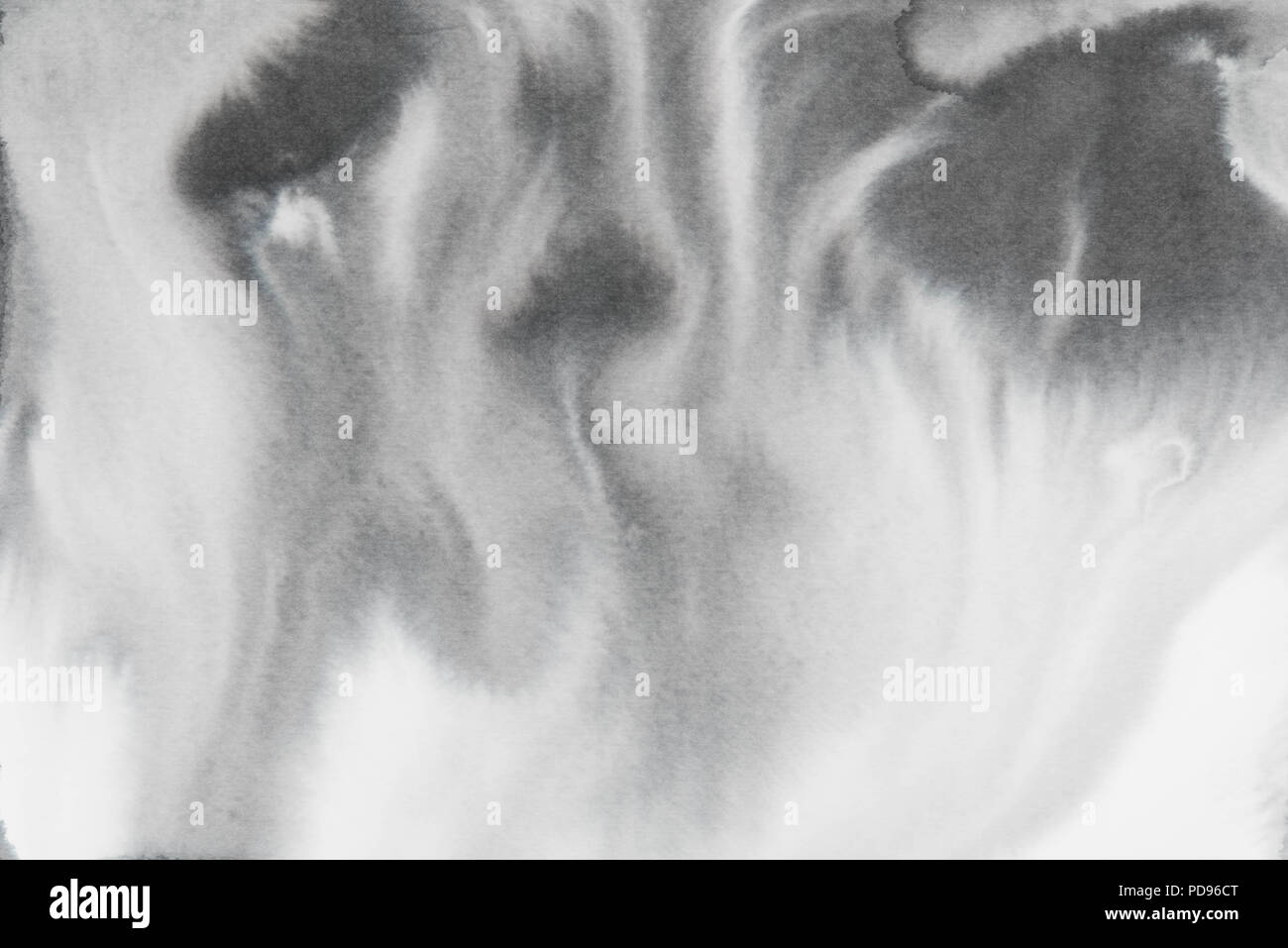 Schwarze und weiße abstraktes Aquarell auf Papier Hintergrund Textur Stockfoto