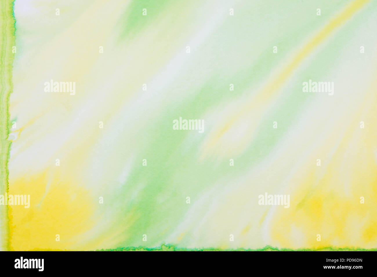 Grün und Gelb abstraktes Aquarell auf Papier Hintergrund Textur Stockfoto
