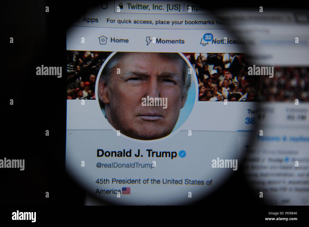 Donald Trumpf twitter Seite @ realDonaldTrump Stockfoto