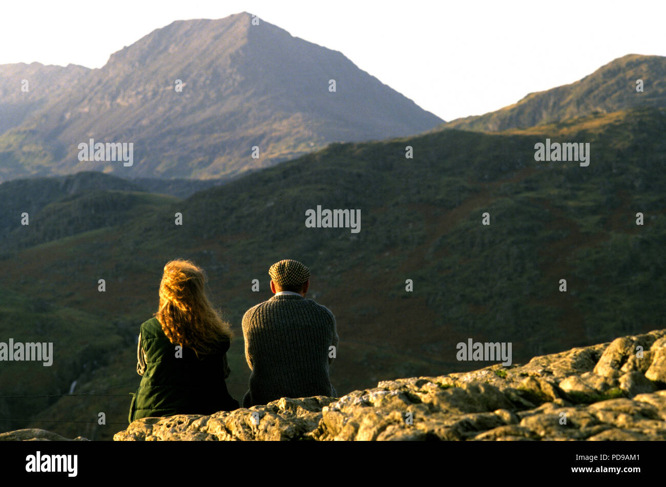Genießen Sie die Aussicht, Snowdonia National Park, Wales, Vereinigtes Königreich Stockfoto