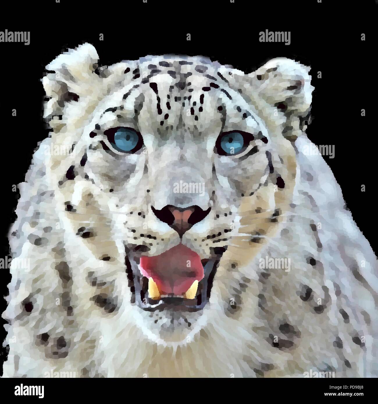 Vektorgrafiken von Snow Leopard mit schwarzem Hintergrund Stock Vektor