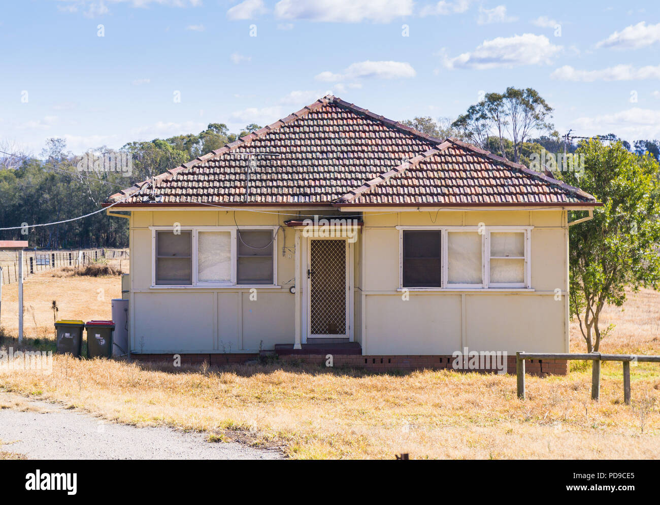 Eine alte "Fibro' Haus in Badgery's Creek. Er wird abgerissen werden wie für Sydney's New Western Airport zu machen Stockfoto