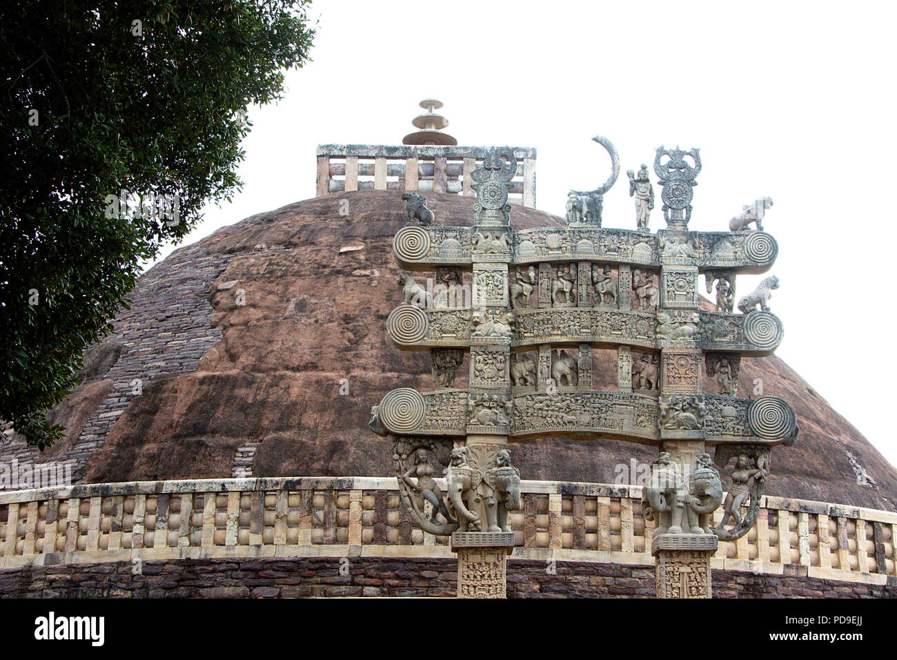 Vorderansicht des Norden Gateway und Stupa-1 bei Sanchi, in der Nähe von Bhopal, Madhya Pradesh, Indien, Asien Stockfoto