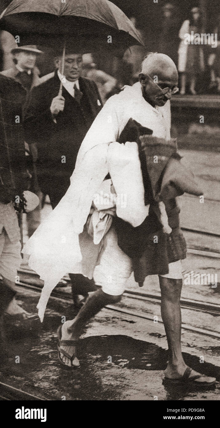 Mohandas Karamchand Gandhi, Mahatma Gandhi, 1869 - 1948. Die indische Aktivistin, Führer der indischen Unabhängigkeitsbewegung gegen die britische Herrschaft. Hier in London gesehen, England im Jahre 1930. Von diesen enormen Jahre, veröffentlicht 1938. Stockfoto