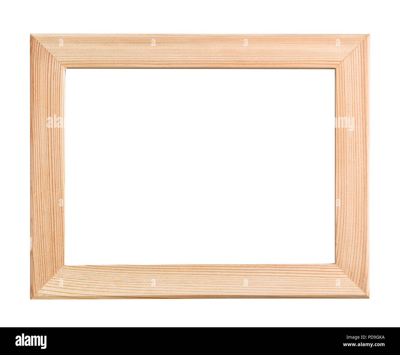 Vorderansicht von Unlackierten Holz Bilder Rahmen isoliert auf weiss Stockfoto