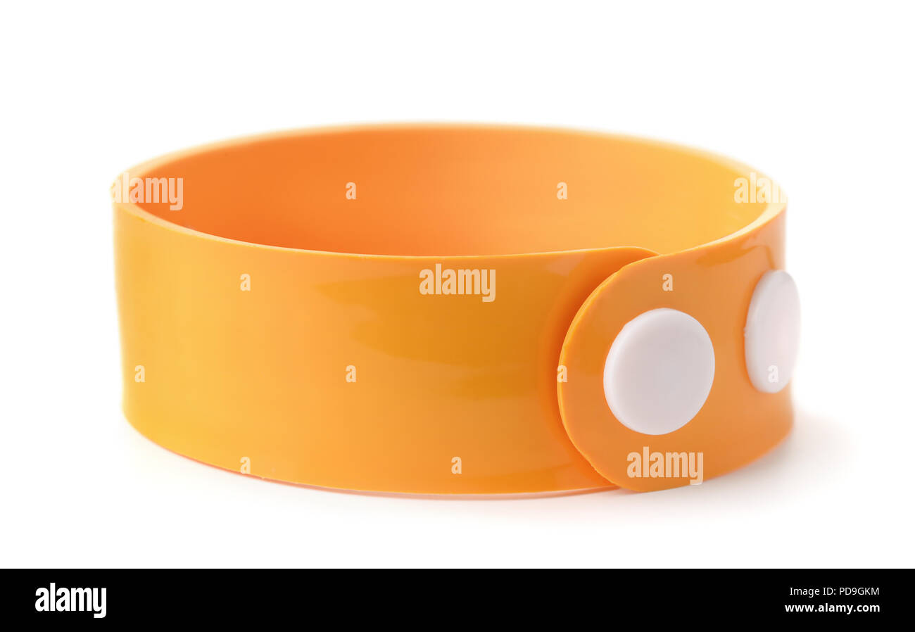 Orange Gummi Armband isoliert auf weißem Stockfoto