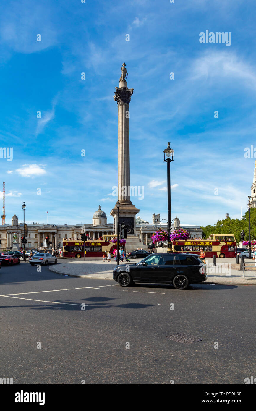 London England August 04, 2018 Nelson's Column in Trafalgar Square Stockfoto