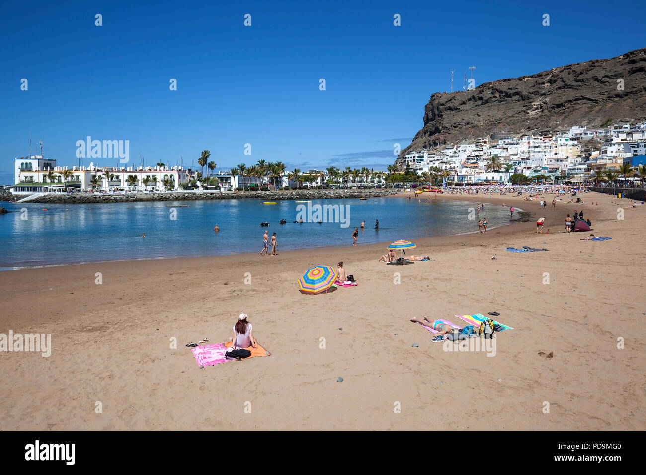 Sandstrand Strand, Puerto de Mogan, Gran Canaria, Kanarische Inseln, Spanien Stockfoto
