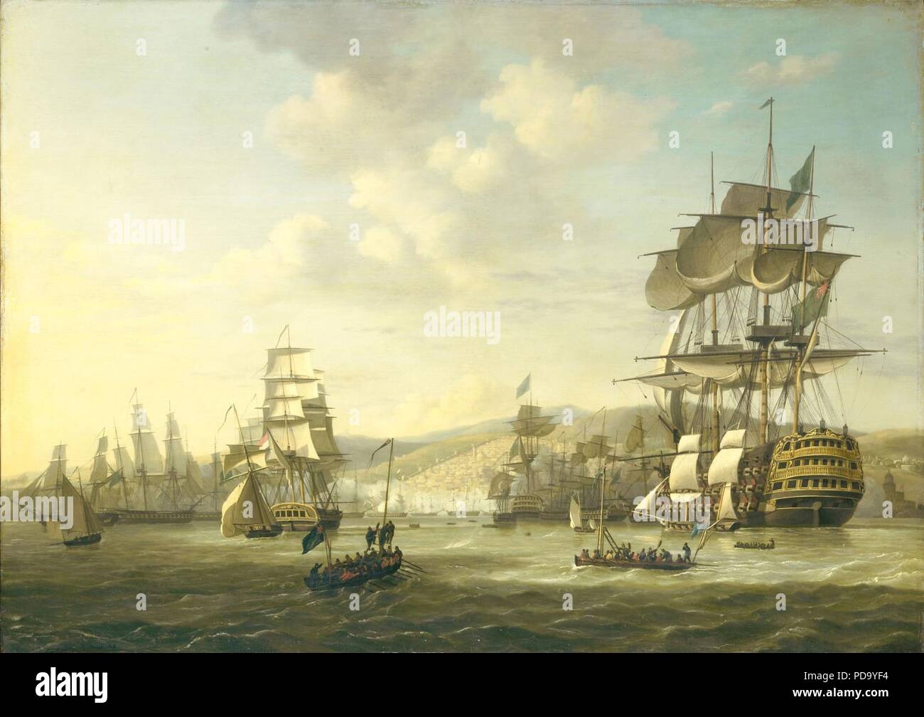 Englisch-niederländische Flotte in der Bucht von Algier als Unterstützung für das Ultimatum die Freilassung der weißen Sklaven am 26. August 1816 (Nicolaas Baur, 1818). Stockfoto