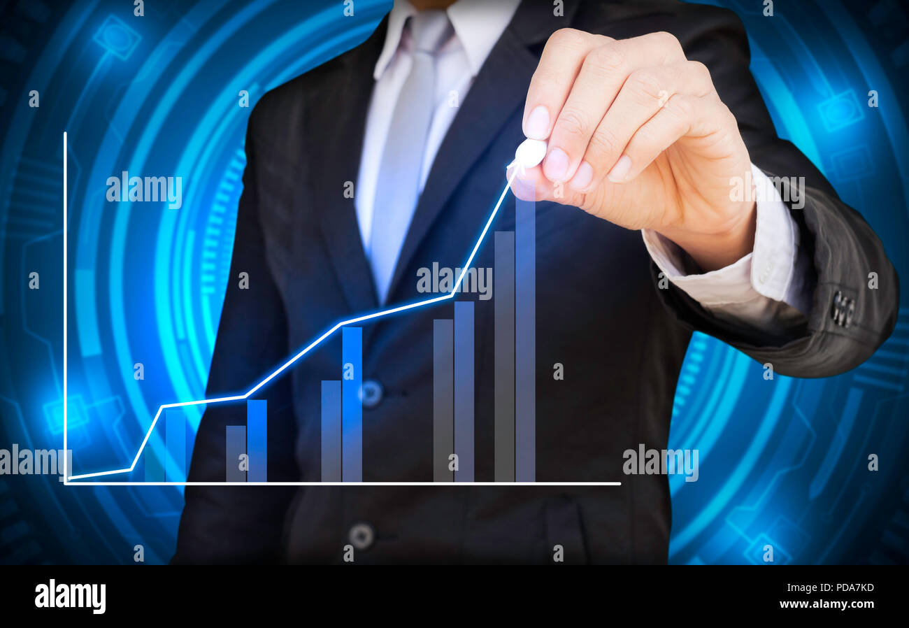 Geschäftsmann Hand arbeiten mit neuen modernen Computer und Business-Strategie als Konzept Stockfoto