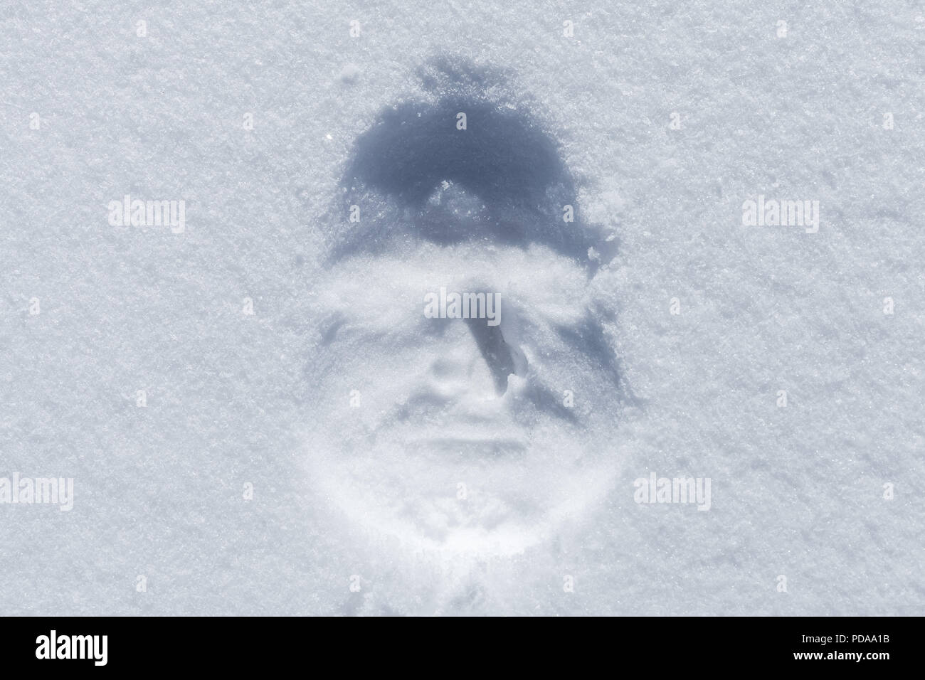 Gesicht drucken in frischem Weiß Schnee, Ansicht von oben Stockfoto