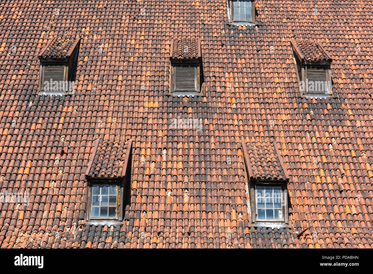 Danzig Großen Mühle, Detail Der pantile Dach der Großen Mühle, im Jahre 1385 durch den Deutschen Orden in Danzig, Pommern, Polen gebaut. Stockfoto