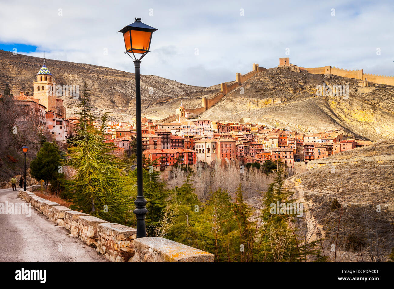 Beeindruckende Albarracin Dorf, Panoramaaussicht, Spanien. Stockfoto