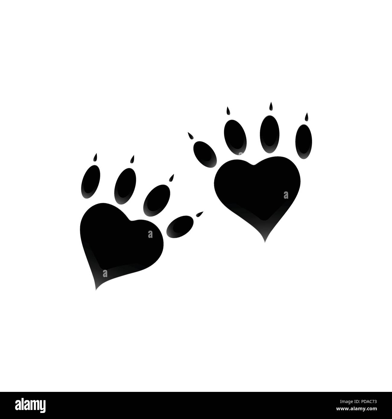 Haustier hund katze Pfotenabdruck auf Weiß isoliert. Symbol, Logo Stock Vektor