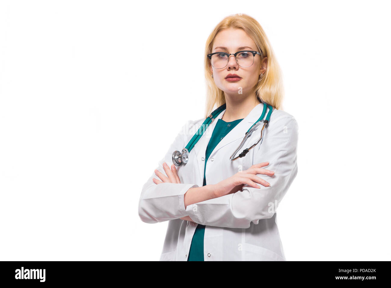 Frau Doktor mit Stethoskop Stockfoto