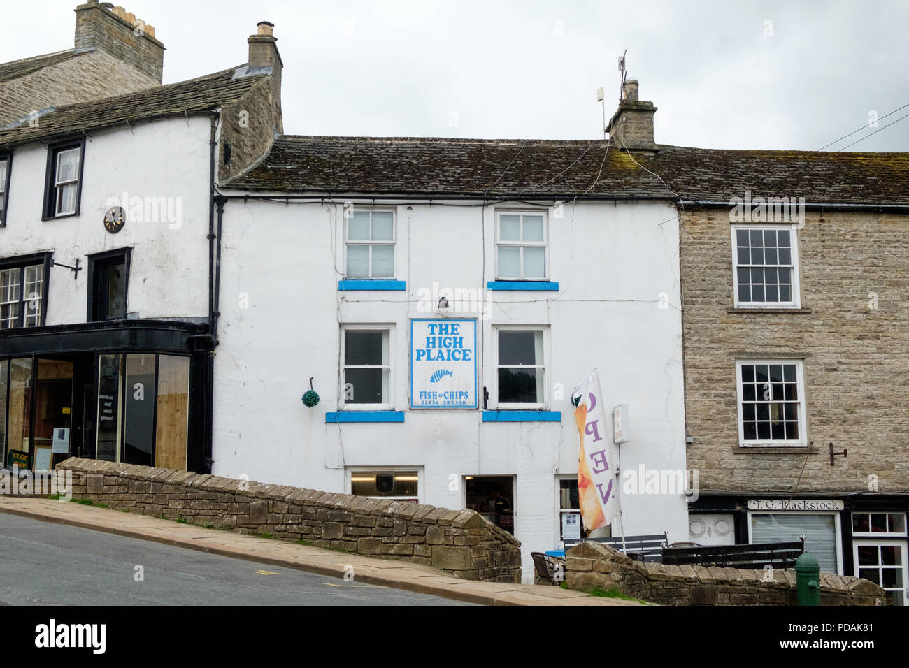 Die hohe Scholle Fisch und Chips shop in Alston, Cumbria, England, UK. Stockfoto