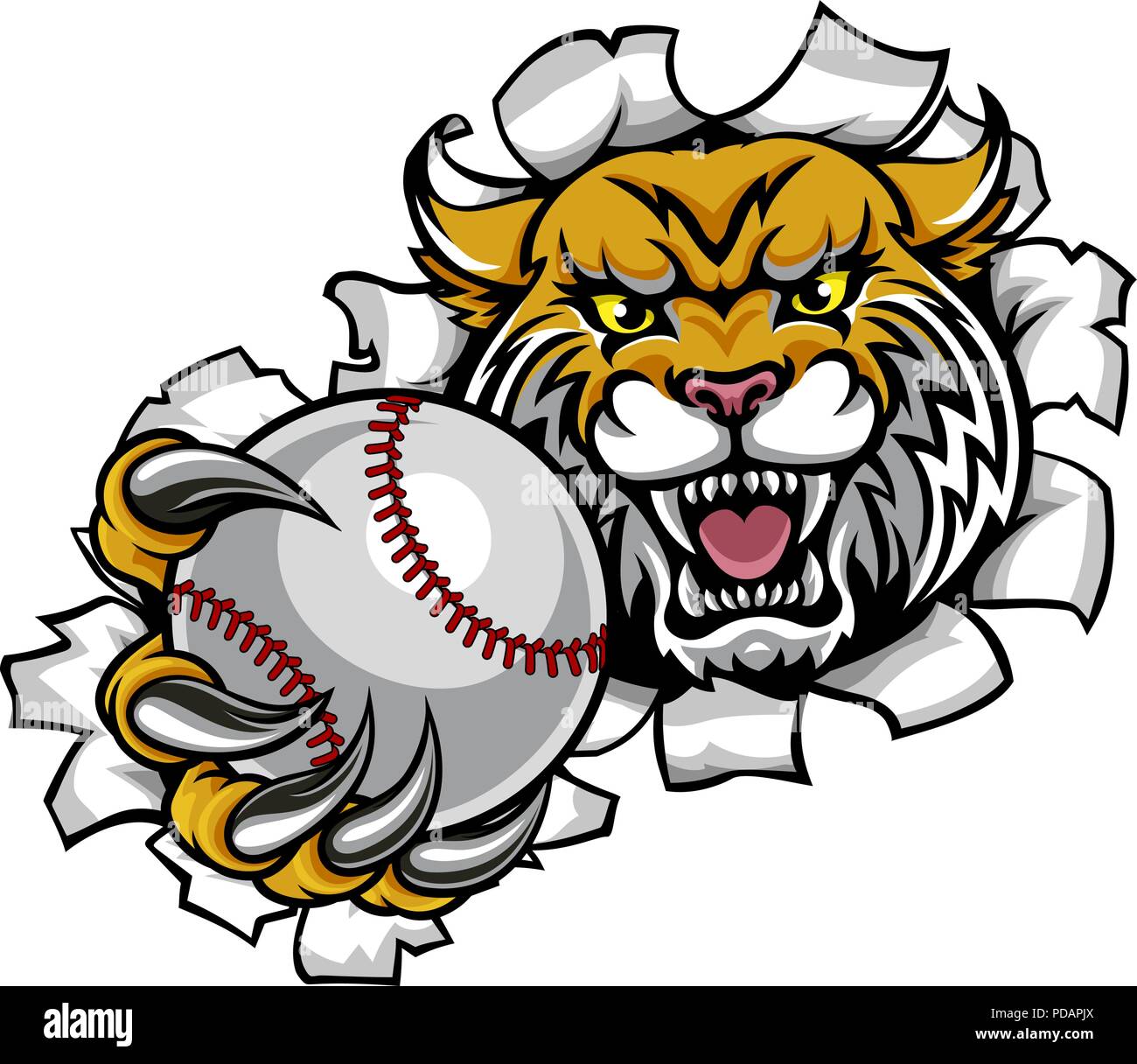 Wildcat Holding Baseball Ball brechen Hintergrund Stock Vektor