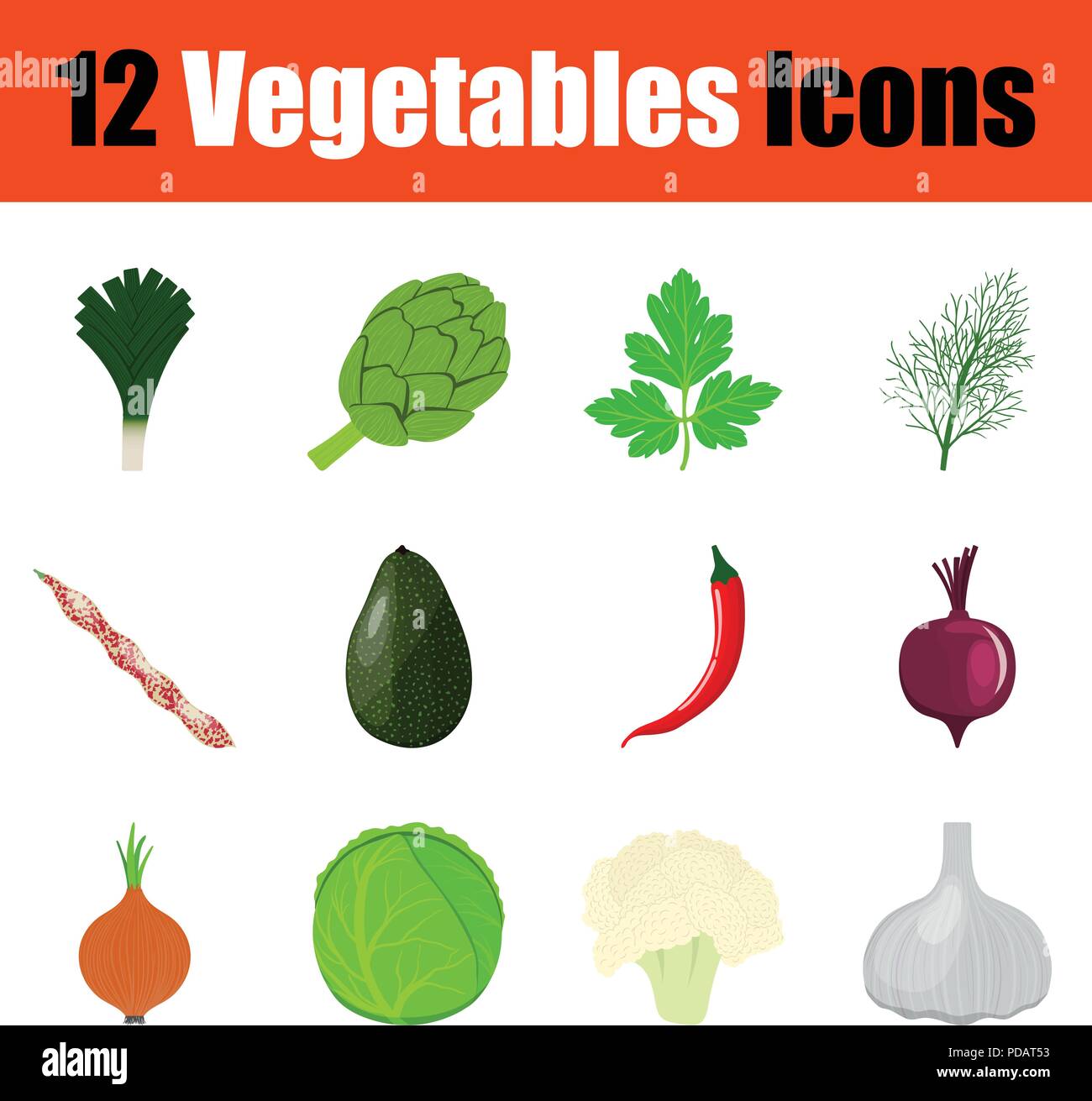 Gemüse Icon Set. Farbe Design. Vector Illustration. Stock Vektor