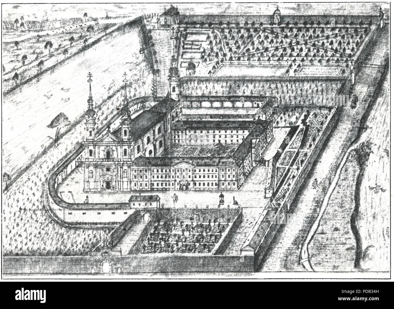 Ansicht Neubau, Kirche nicht ausgeführt, um 1730. S. 169. Stockfoto