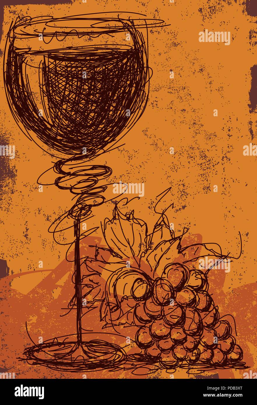 Wein und Trauben line Art Stock Vektor