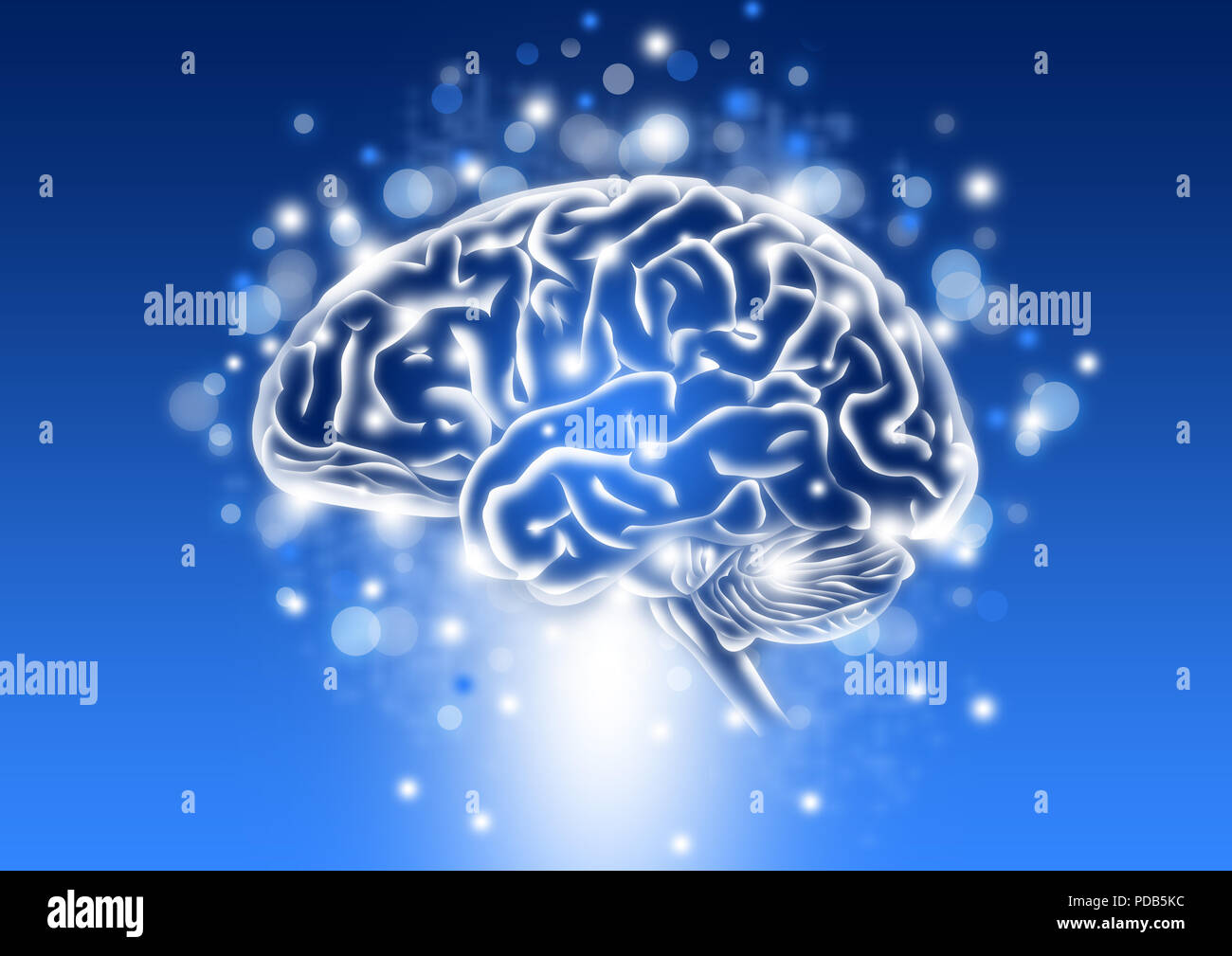 Menschliche Intelligenz Konzept mit Glanz und blauem Hintergrund Stockfoto