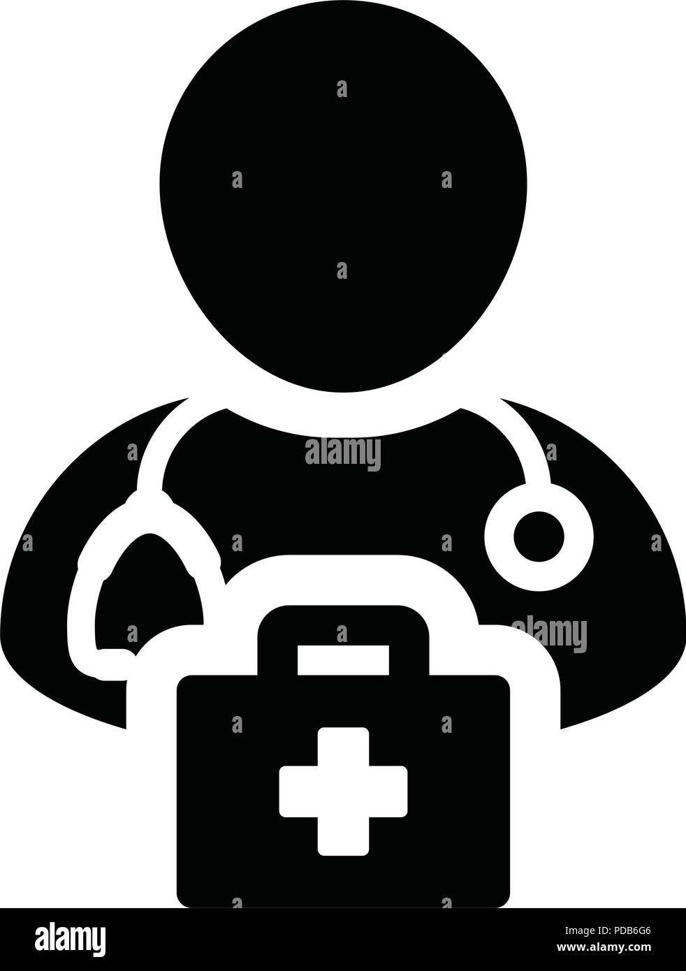 Krankenschwester Symbol Vektor männliche Person Profil Avatar mit Stethoskop und Erste Hilfe Kit Tasche für medizinische Beratung in Glyph Piktogramm Abbildung Stock Vektor
