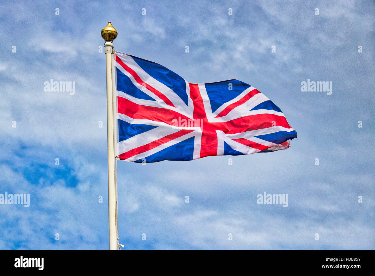Union Jack Union Flagge am Mast Stockfoto