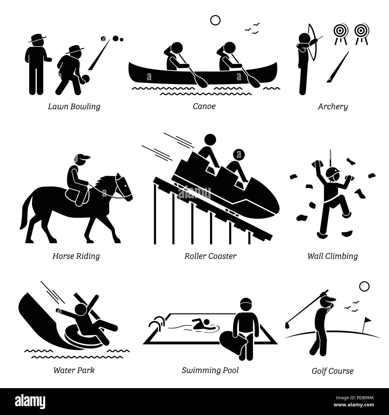 Outdoor Club Spiele und Freizeitaktivitäten. Stock Vektor