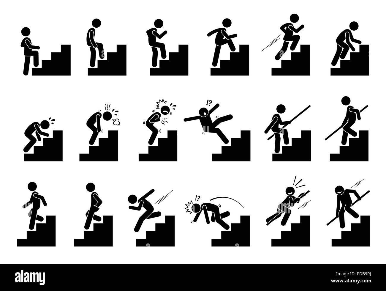 Man Klettern Treppe oder Treppen Piktogramm. Stock Vektor