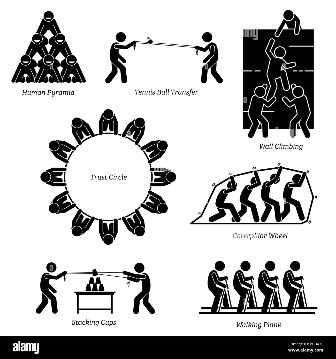 Team Building Aktivitäten. Stock Vektor