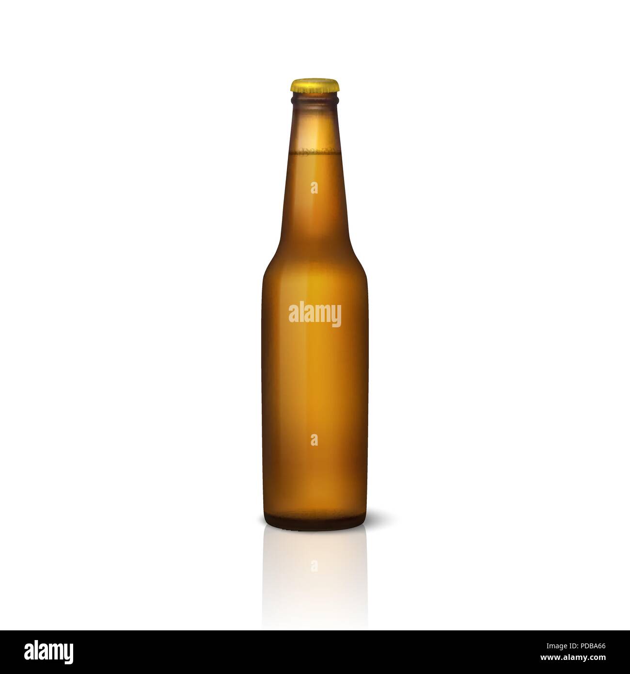 Vektor realistische 3d leer glänzend braune Bier Flasche mit Kappe Symbol closeup auf weißem Hintergrund. Design Vorlage der Verpackung Mockup für Grafiken. Vorderansicht. Verpackung für Design Stock Vektor