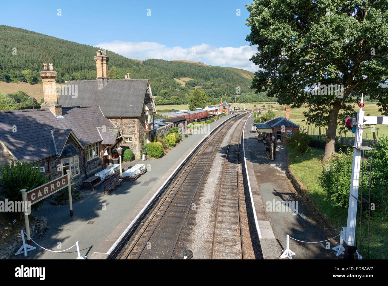 Carrag Station, Denbighshire, North Wales, UK. Bahnhof und auf der Llangollen Erbe Gleis Stockfoto