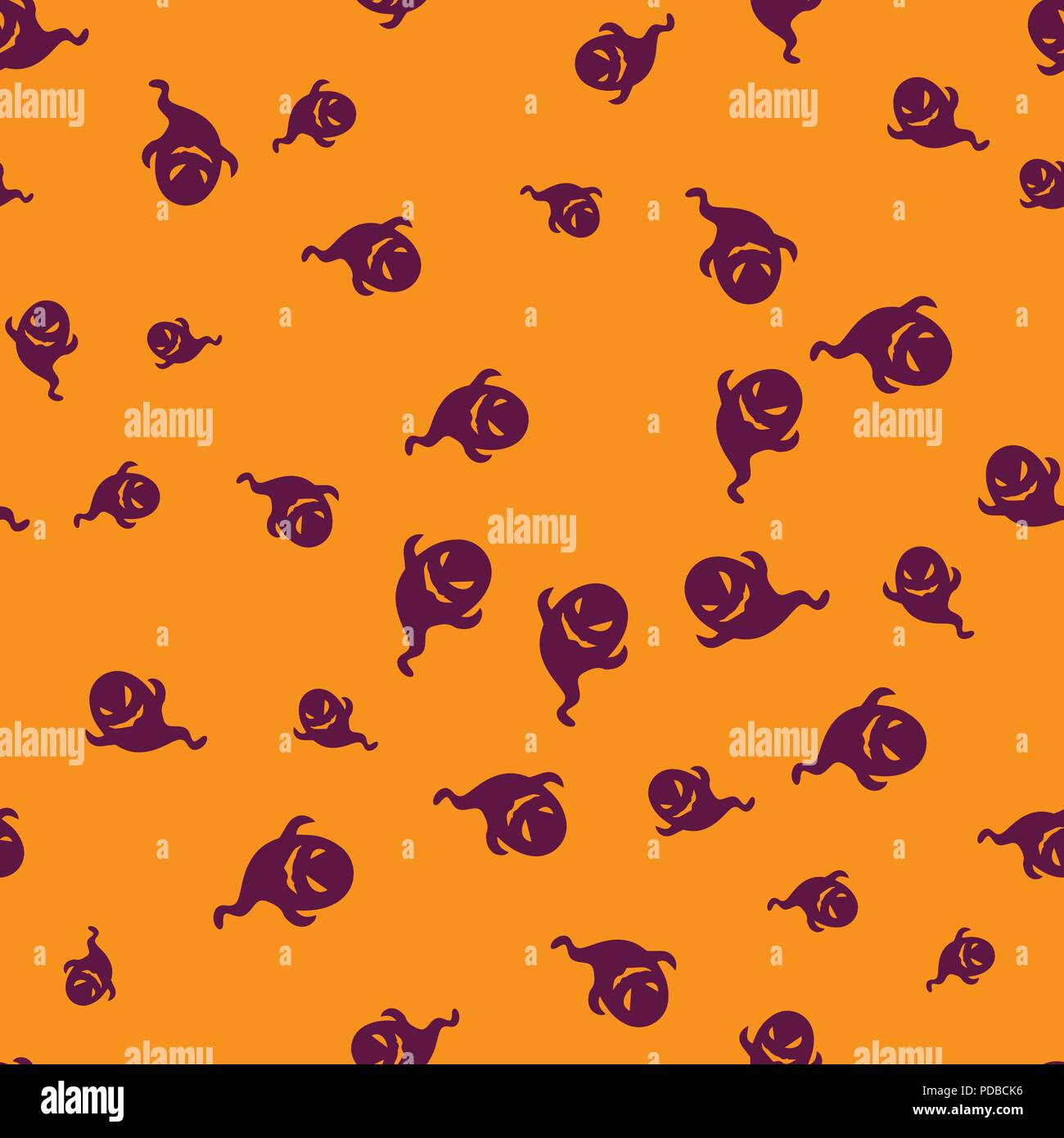 Spuk Halloween Muster Nahtlose. Vector Illustration. Purple ghost orange hinterlegt. All Saints Eve. Stock Vektor
