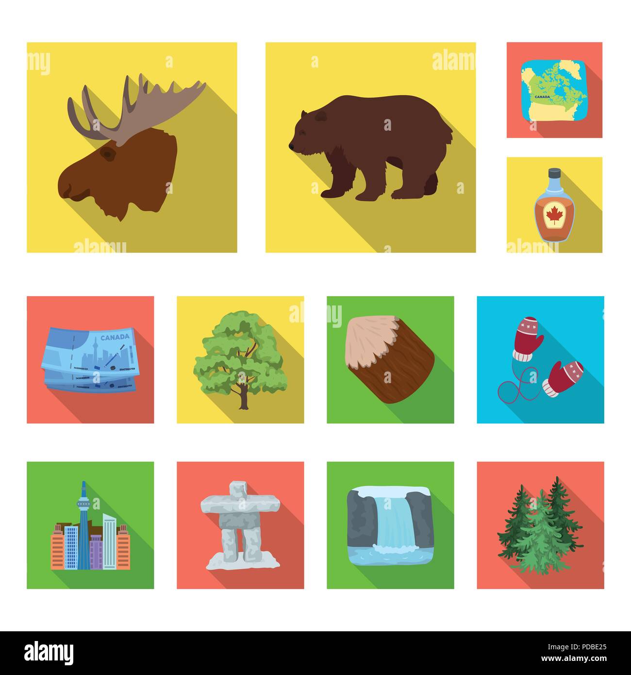 Land Kanada flachbild Symbole im Set Sammlung für Design. Kanada und der charakteristische Vektor Symbol lieferbar Abbildung. Stock Vektor