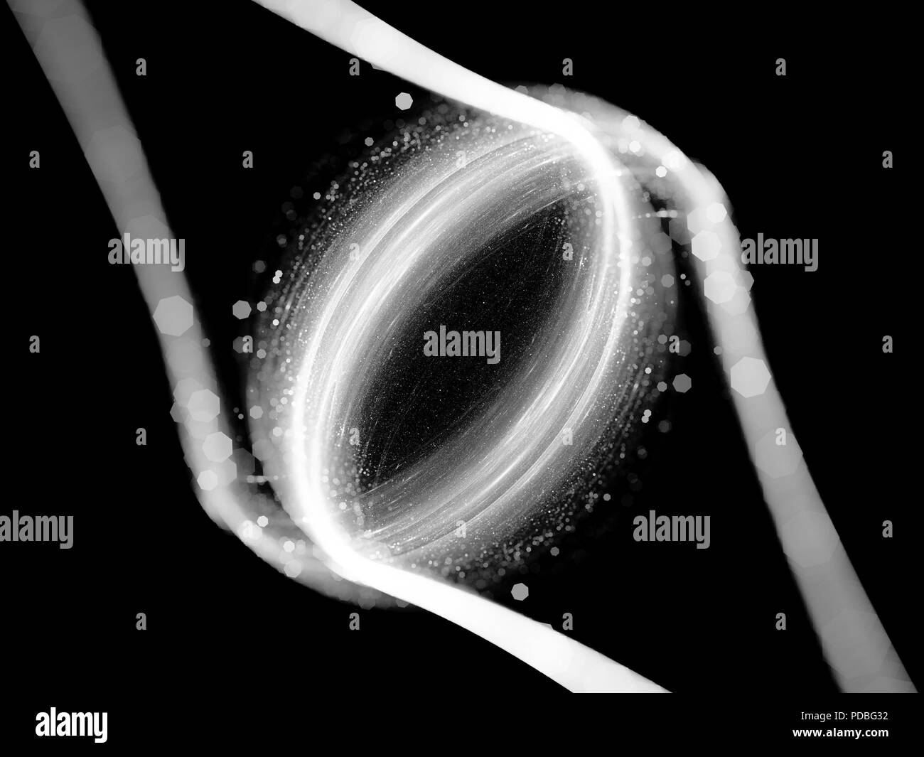 Dual galaktischen Loop im Raum schwarz und weiß, computer-generierte Zusammenfassung Hintergrund, 3D-Rendering Stockfoto