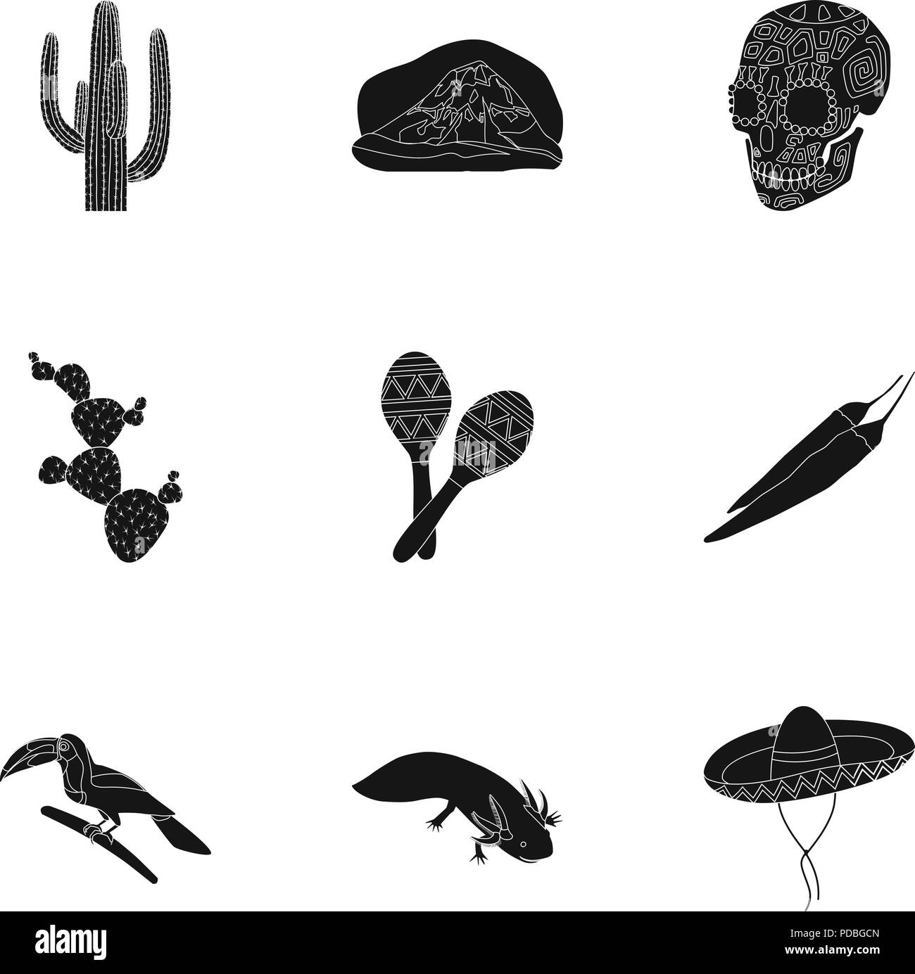 Mexiko Land Symbole im schwarzen Design. Große Sammlung von Mexiko Land vektor Symbol lieferbar Abbildung: Stock Vektor