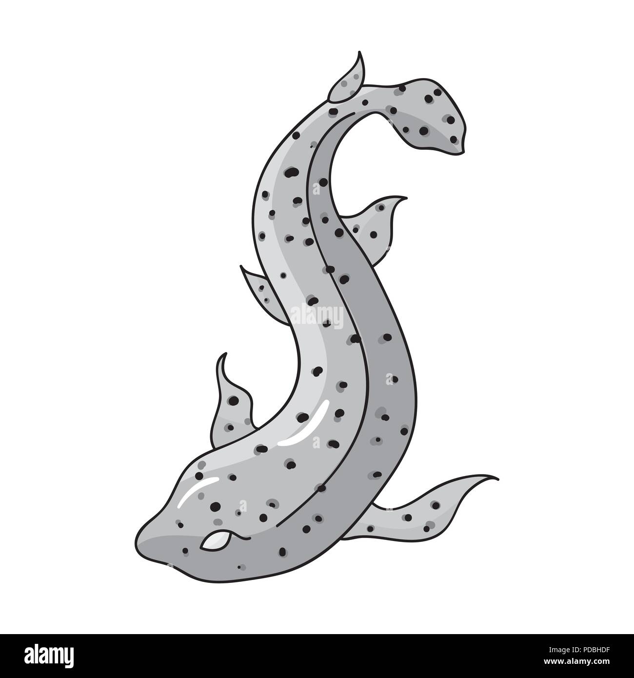 Catshark Symbol in Schwarzweiß-Design auf weißem Hintergrund. Meer Tiere symbol Vektor Illustration. Stock Vektor