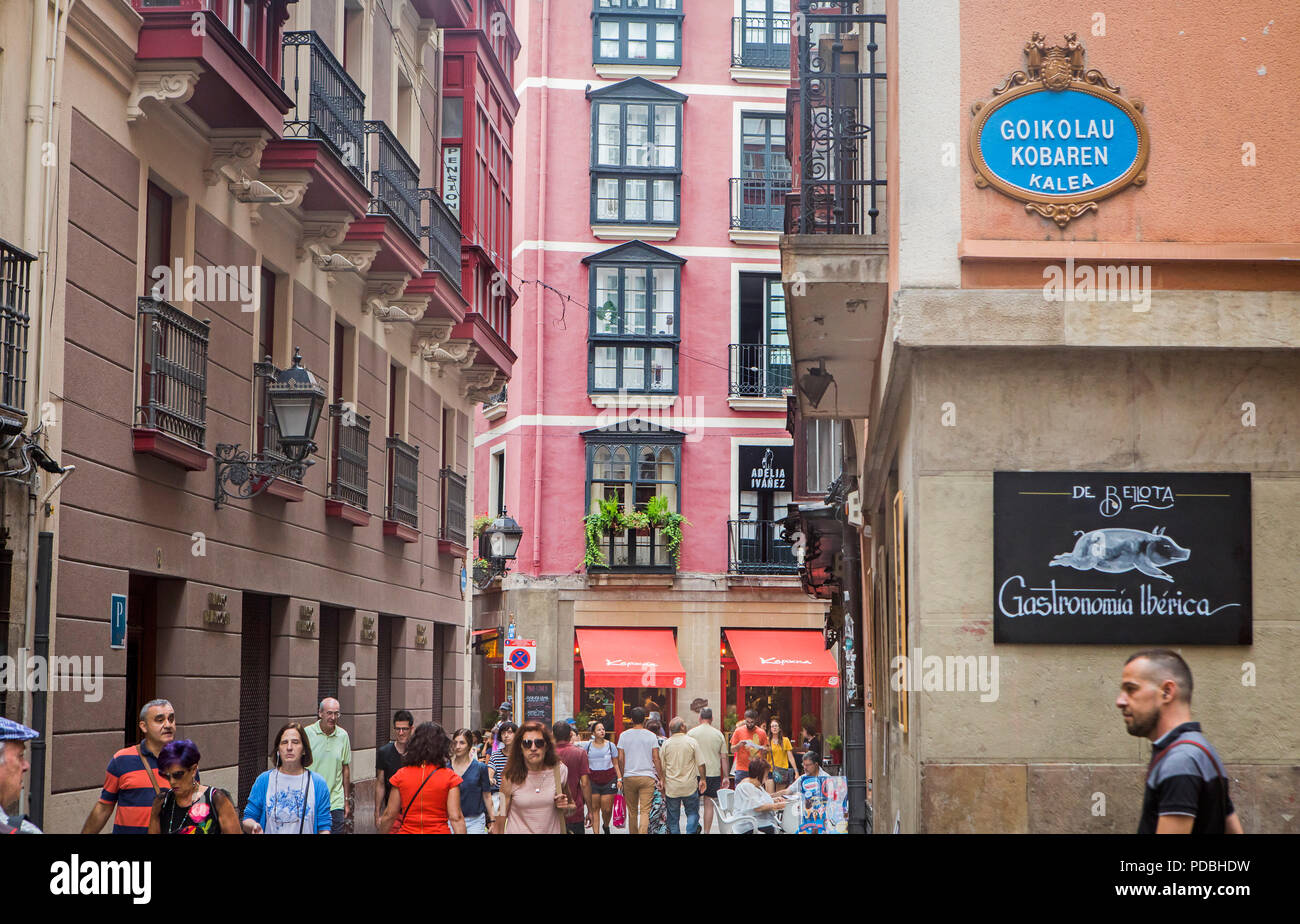 Architektur, traditionellen, klassischen, typischen, in Kapelagile Straße, Altstadt (Casco Viejo), Bilbao, Spanien Stockfoto