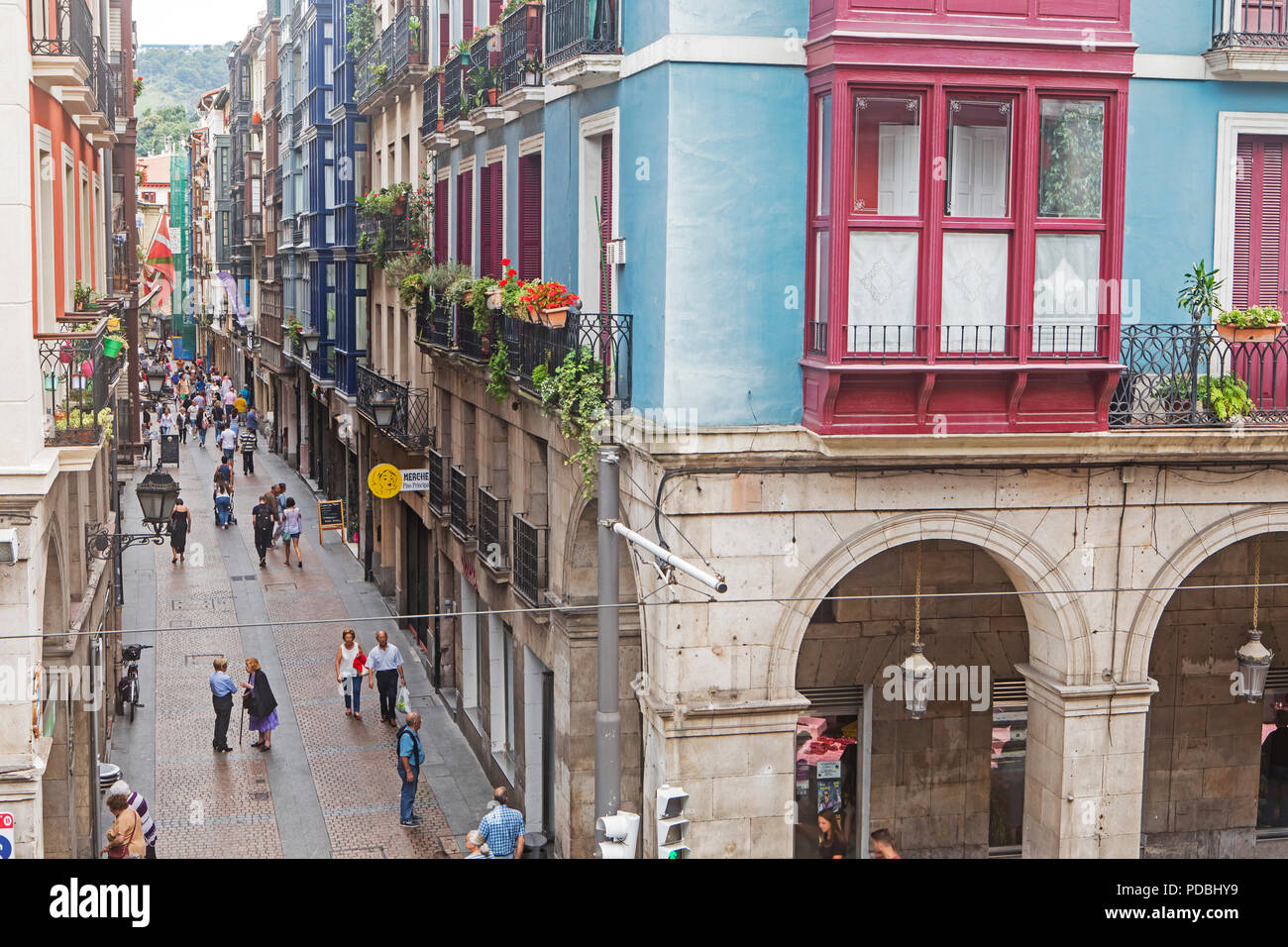 Architektur, traditionellen, klassischen, typischen, erribera Straße an der Calle de la Tenderia, Altstadt (Casco Viejo), Bilbao, Spanien Stockfoto