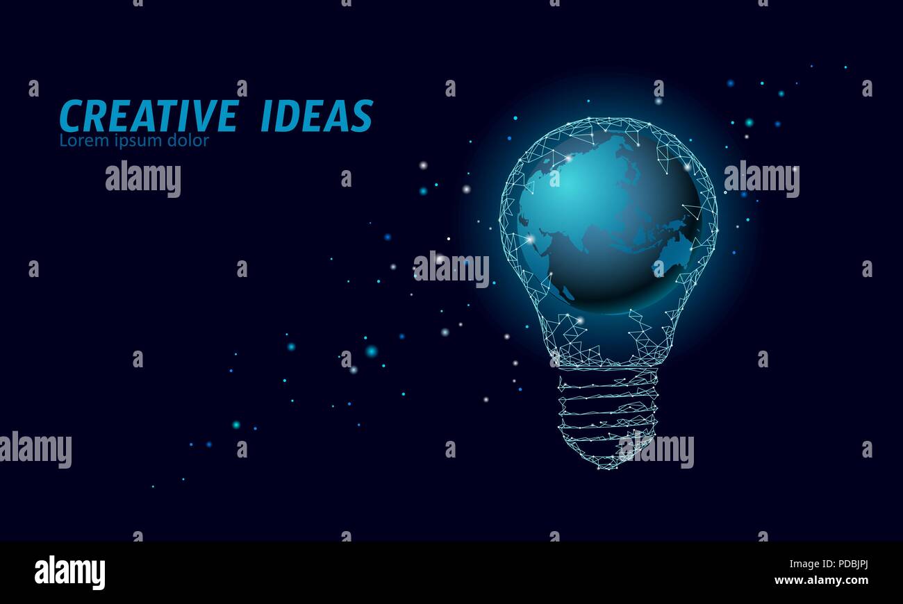 Welt der Earth Hour Glühbirne Konzept. Polygonale nacht Space Star dark blue sky Low Poly lampe Planet Erde Karte eco ökologie Umwelt Strom green energy Power banner Vector Illustration speichern Stock Vektor