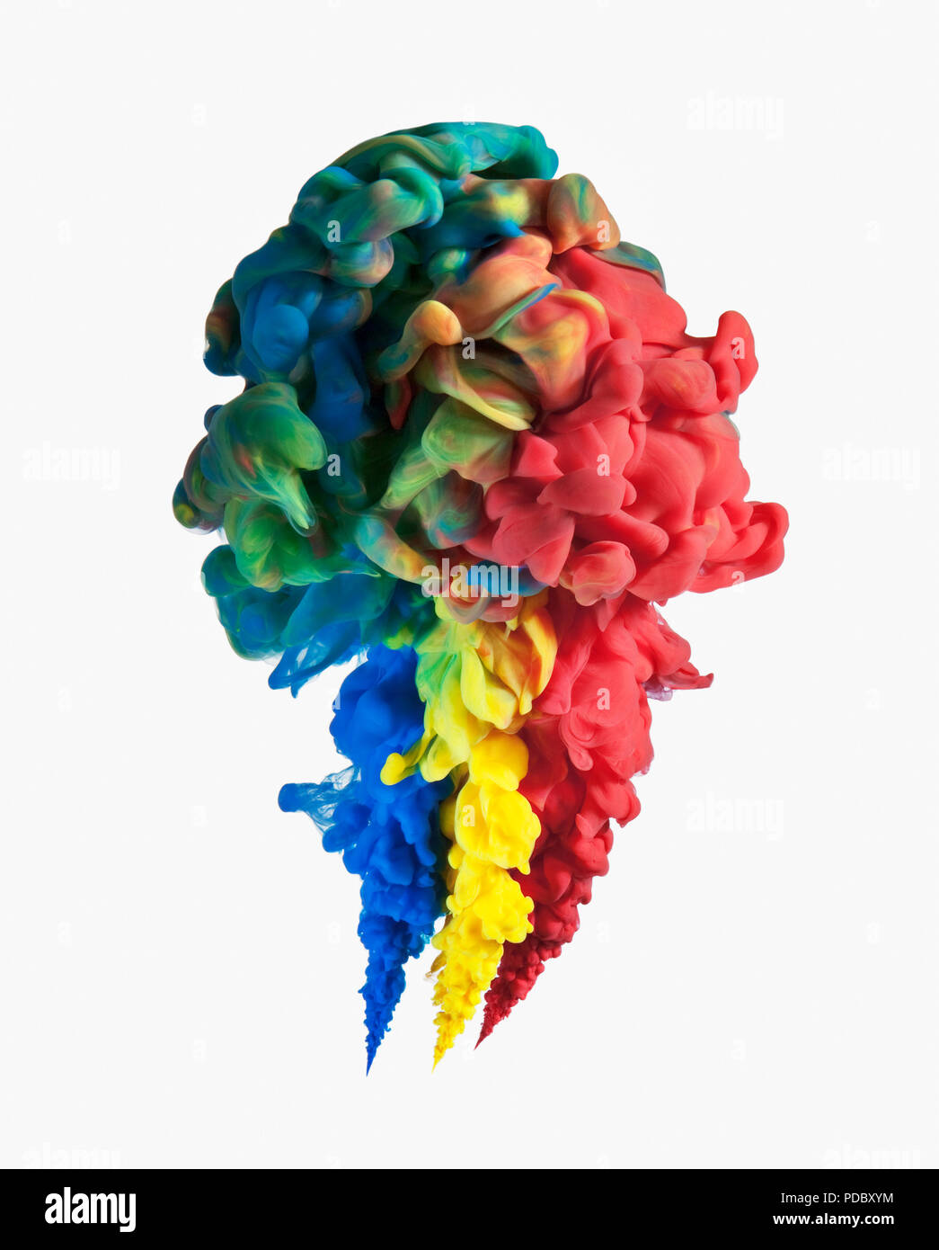 Multicolor Tinte Bildung auf weißem Hintergrund Stockfoto