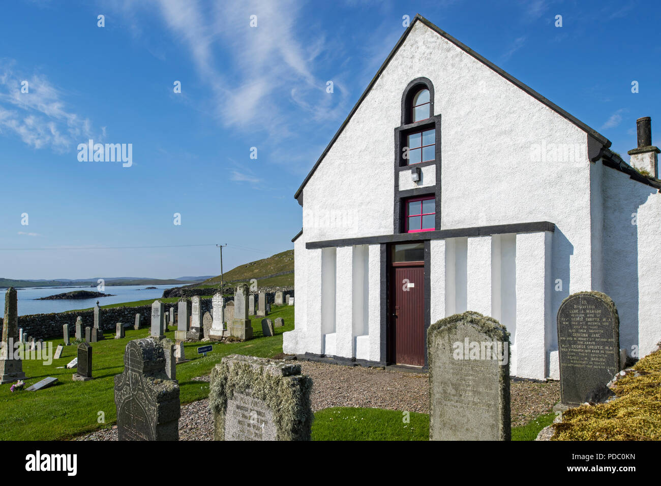 18. jahrhundert Lunna Kirk/Lunna Kirche an Lunna Ness, Festland, Shetlandinseln, Schottland, Großbritannien Stockfoto