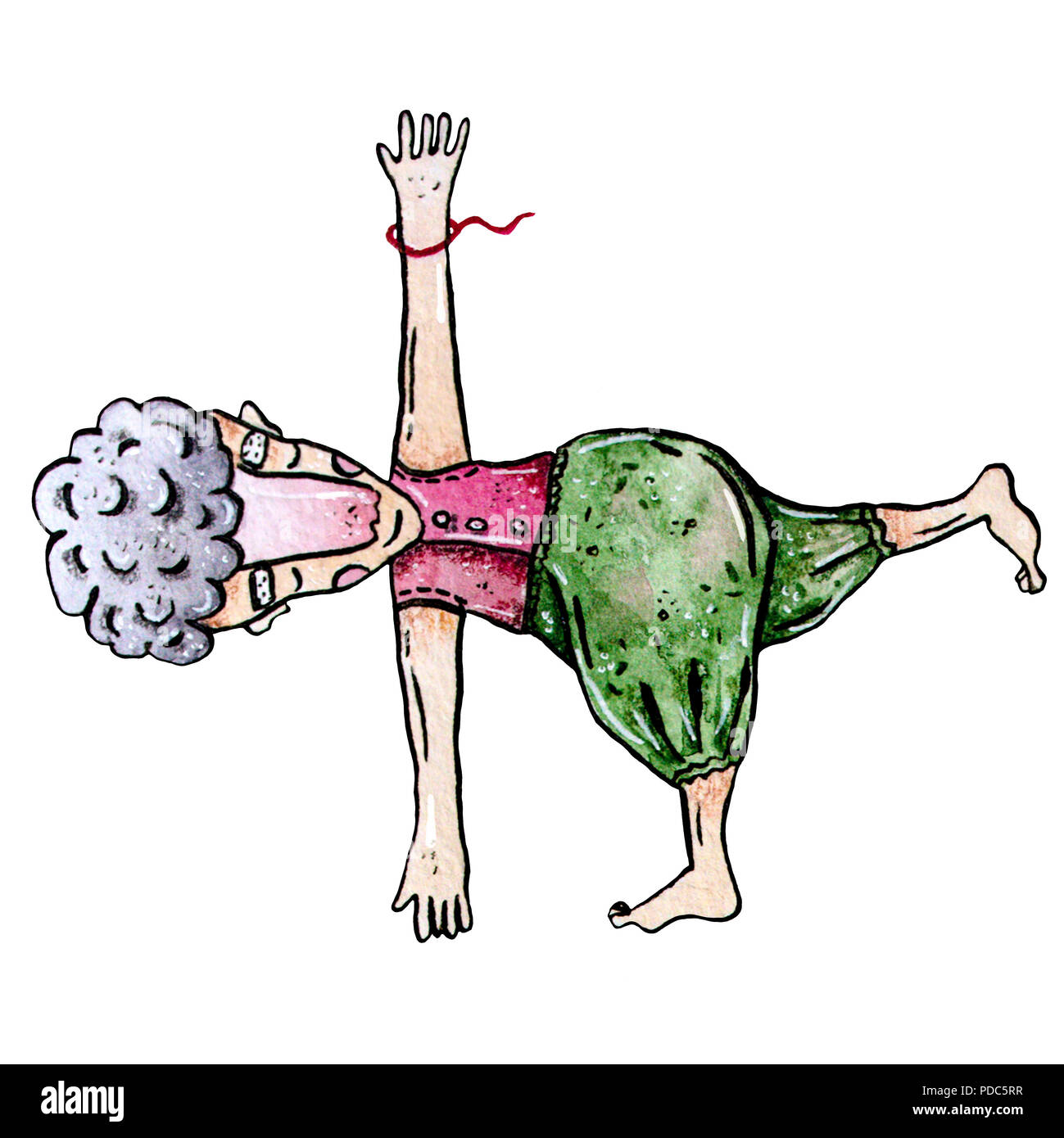 Mann in der grünen Hose in Asan Yoga auf weißem Hintergrund Stockfoto