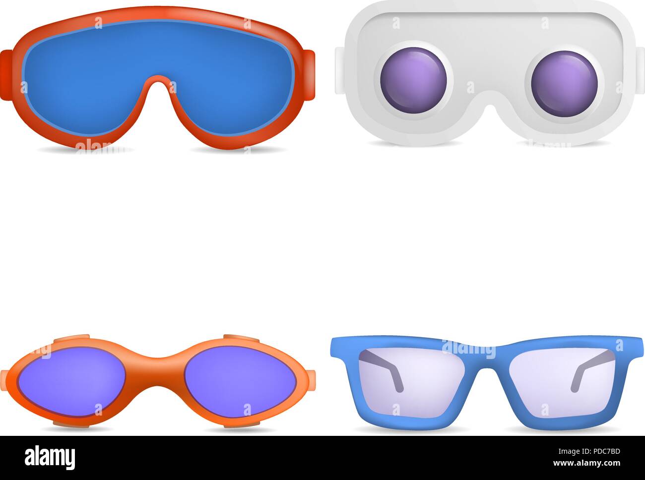Schutzbrille ski Glas Maske Icons, realistischen Stil Stock Vektor