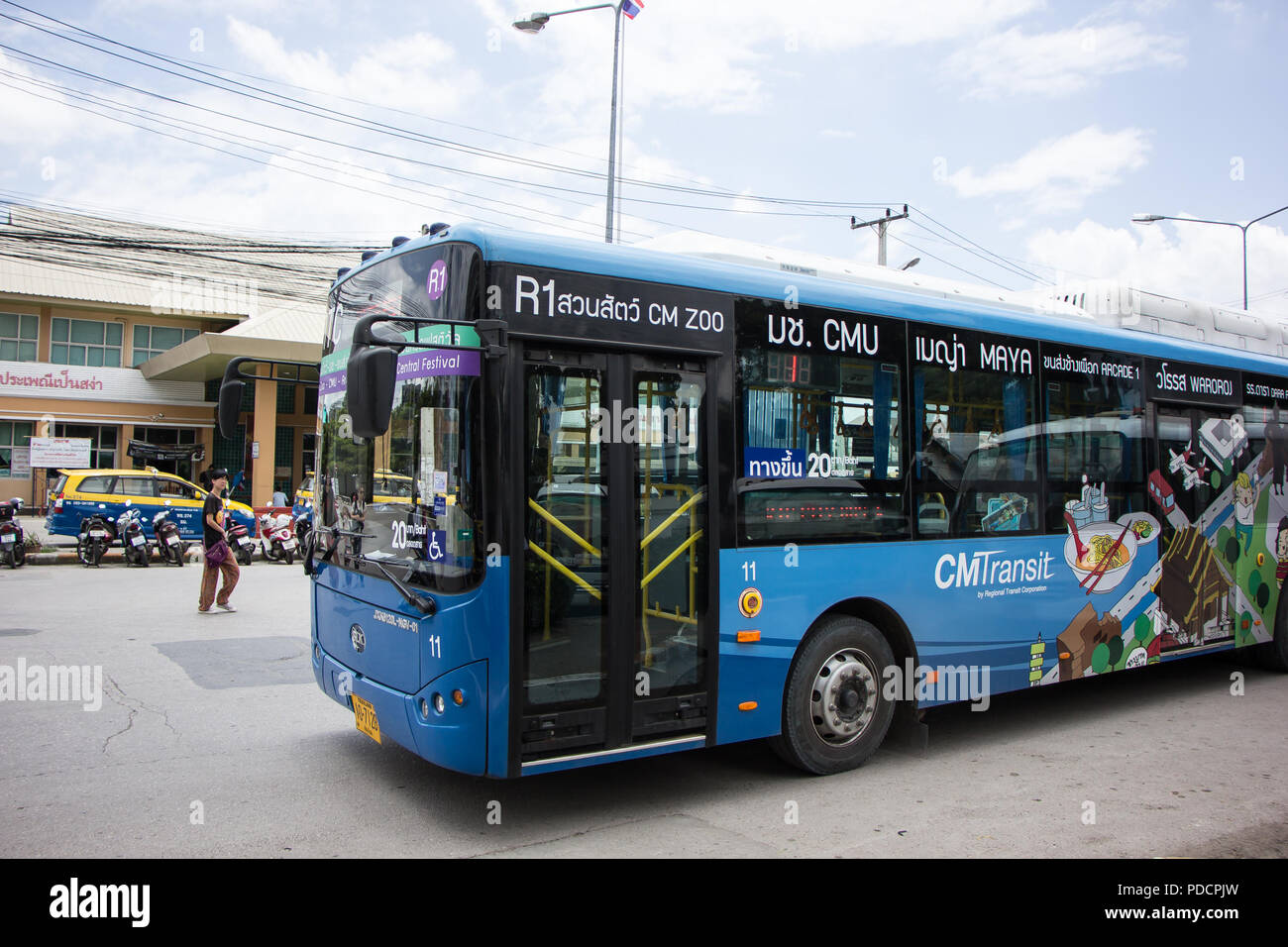 Chiangmai, Thailand - 8. August 2018: BLK-Bus von RTC oder Chiangmai Smart Bus. Service in der Stadt Wlan auf Bus- und Verwenden Transit Kaninchen Karte für Karte. Stockfoto