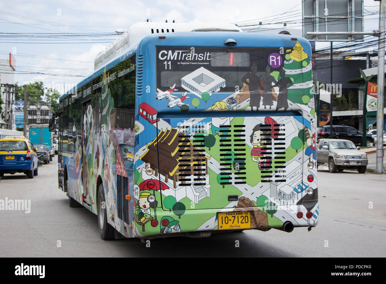 Chiangmai, Thailand - 8. August 2018: BLK-Bus von RTC oder Chiangmai Smart Bus. Service in der Stadt Wlan auf Bus- und Verwenden Transit Kaninchen Karte für Karte. Stockfoto