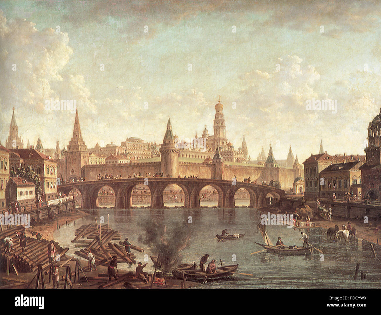 Blick auf Bridge und Tower aus dem Kreml. Moskau. 1800, Alekseyev, Fedor, 1800. Stockfoto