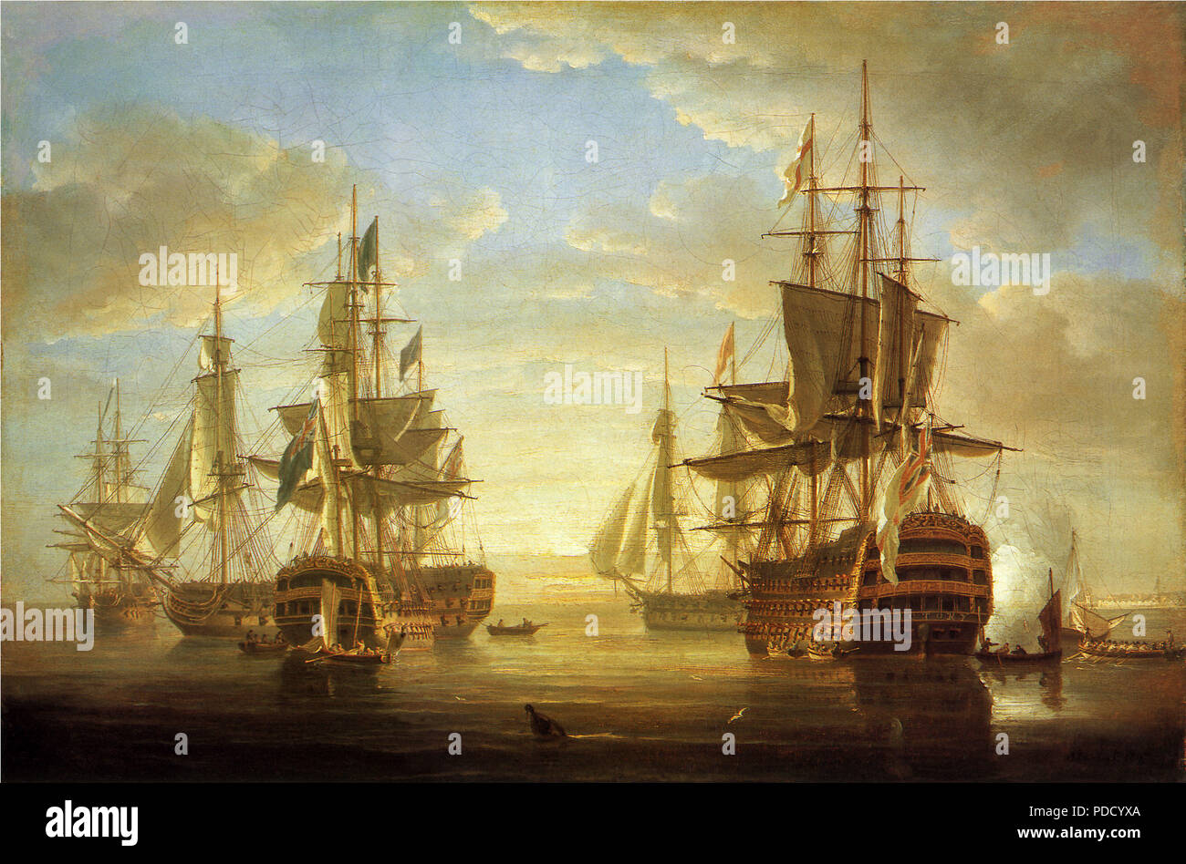 Nelson der Flaggschiffe vor Anker, Pocock, Nicholas, 1807. Stockfoto