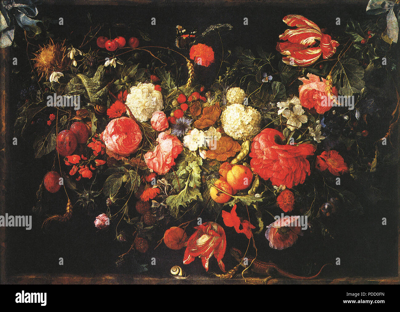 Eine Lichterkette von Blumen und Früchten, Jan Davidsz de Heem,,. Stockfoto