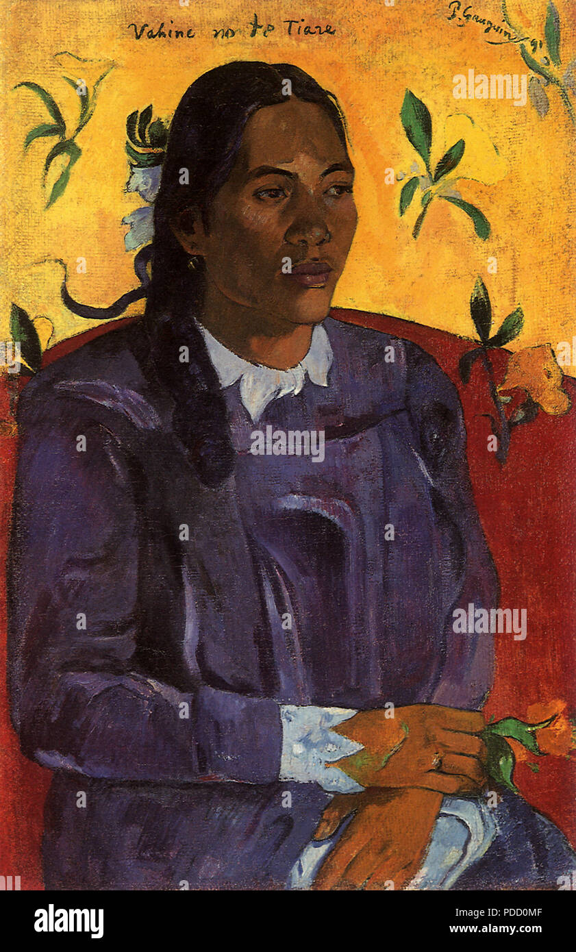 Frau mit Blume, Gauguin, Paul, 1891. Stockfoto
